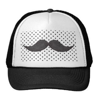 Funny Mustache Drawing And Black Polka Dots Mesh Hats