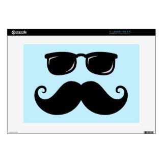 Funny mustache and sunglasses face on blue skins for 15" laptops