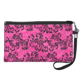 Black and Pink Scrolls Wristlet Bag