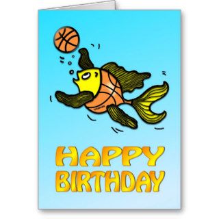 Basketball Fish funny cute cartoon Birthday Card