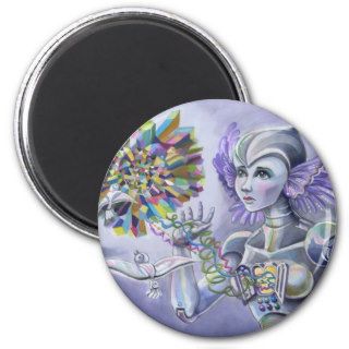 Robot Woman with a Starlike Love  Crystal Heart Refrigerator Magnets