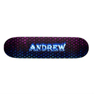 Andrew skateboard blue fire and flames design