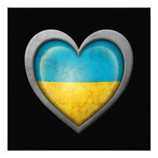 Ukrainian Heart Flag with Metal Effect Personalized Invites