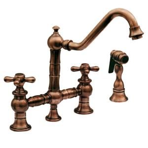 Whitehaus 2 Handle Side Sprayer Kitchen Faucet in Antique Copper WHKBTCR3 9201 ACO