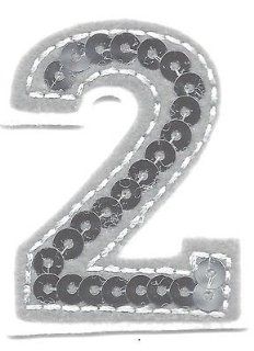 Numbers   Silver Sequin 2" Number "2"   Iron On Embroidered Applique 