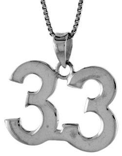 Sterling Silver Number 33 Pendant 3/4 inch Necklaces Jewelry