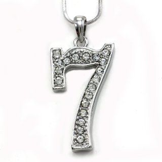 Number Charm 7 Seven Pendant Necklace Clear Rhinestones Ladies Mens Fashion Jewelry Jewelry