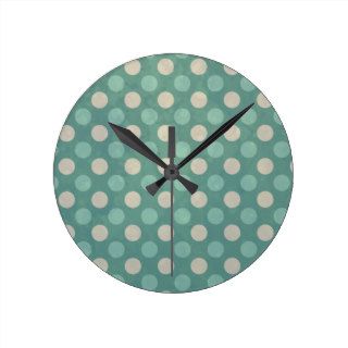 Dots Vintage Green Polka Dot Pattern Round Wall Clocks