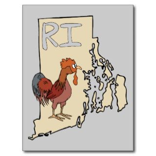 Rhode Island RI Map & Cartoon Red Chicken Art Postcard