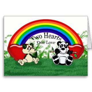 Blank gay lesbian Love card with pandas and rainbo