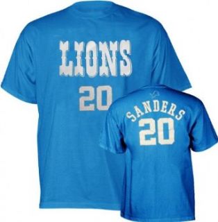 Barry Sanders Blue Reebok Name and Number Detroit Lions T Shirt   Small  Sports Fan T Shirts  Sports & Outdoors