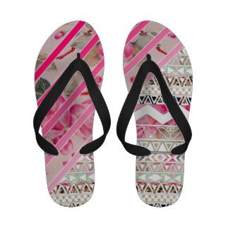 Girly Pink Stripes Floral Abstract Aztec Pattern Sandals