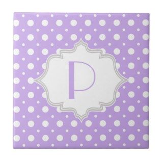Modern purple, white polka dot pattern monogram tile