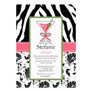 Zebra Print Pink Martini Bachelorette Invitations