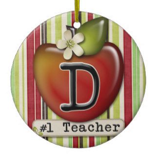 #1 teacher apple initial letter D Christmas Ornaments