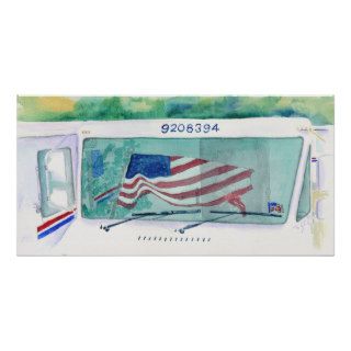 Mail Postal Truck and Flag Print