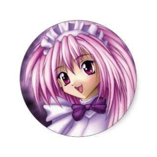Cute Anime Girl Maid Round Sticker