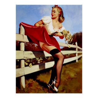 Skirt Hung Up Fence Pin Up Girl ~ Retro Art Posters