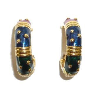 Blue & Red Enamel Clip Earrings Jewelry