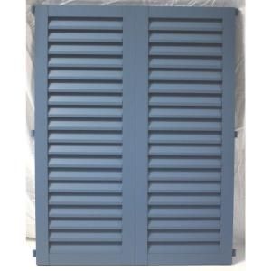 POMA 36 in. x 57.75 in. Light Blue Colonial Louvered Hurricane Shutters Pair 8002 cib 004