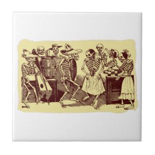 Antique Jose Posada Dance Of The Skeletons Print Tile