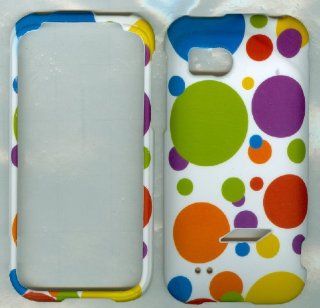 HTC REZOUND THUNDERBOLT 2 6425 PHONE CASE COVER SNAP ON HARD RUBBERIZED PROTECTOR CAMO WHITE MULTI BIG DOT Cell Phones & Accessories