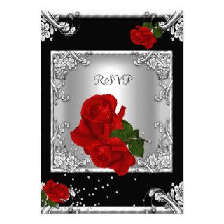 RSVP Elegant 50th Birthday Party Red Rose Silver Custom Invitations