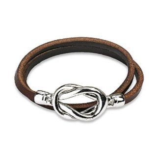 Beautiful Brown Leather Double Loop Bracelet w/ Steel Knot Closure Design Wrap Bracelets Jewelry