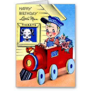 Toy Train   Retro Little Man Happy Birthday Cards