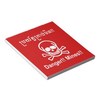 Danger Mines ☠ Cambodian Khmer Sign ☠ Memo Note Pad