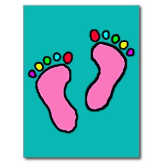 Colorful Feet Cartoon Blue Background. Post Cards