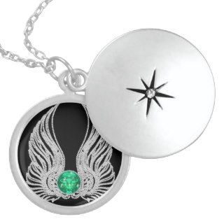 Birthstone Angel Wings Bling May Emerald Necklaces