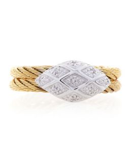 Yellow PVD Cable and Rhombus Diamond Pave Ring, Size 6.5