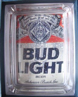Bud Light Beer Card & Glass Coin Tray / Ashtray / Paperweight 