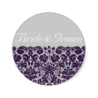 Damask Purple Wedding Stickers