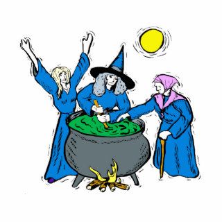 three witches blue clothes cauldron moon cut outs