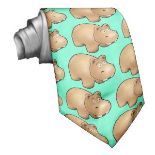 Cute Cartoon Hippo Neck Tie