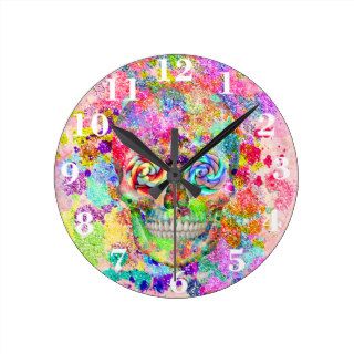 Girly Sugar Skull Pink Glitter Fine Art Paint Wall Clock