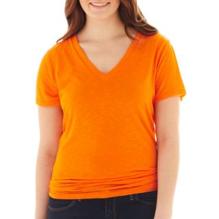 ARIZONA Short Sleeve V Neck Tee   Plus, Orange, Womens