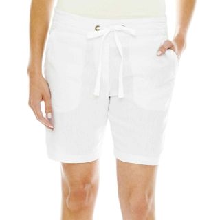 St. Johns Bay Linen Bermuda Shorts   Petite, White, Womens