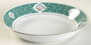Tienshan Chanticleer Coupe Soup Bowl, Fine China Dinnerware   Green Floral Borde