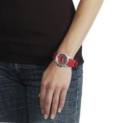 Geneva Platinum Women's Rhinestone Accented Cherry Red Silicone Watch Geneva Women's Geneva Watches