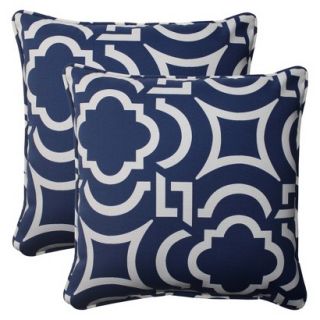 Outdoor 2 Piece Square Toss Pillow Set   Blue/White Geometric