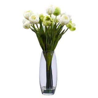 Nearly Natural 4792 Tulip with Vase Silk Flower Arrangement, Cream/Green   Artificial Mixed Flower Arrangements