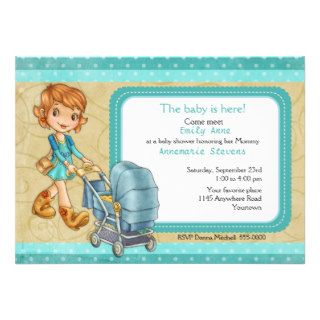 Modern Mom with Carriage Baby Shower Invitation