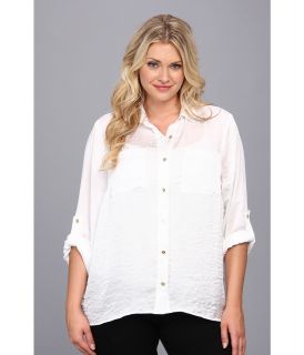 MICHAEL Michael Kors Plus Size High Low Button Down Shirt Womens Long Sleeve Button Up (White)