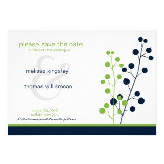 Modern Save the Date Berries in Navy and Lime Invitations