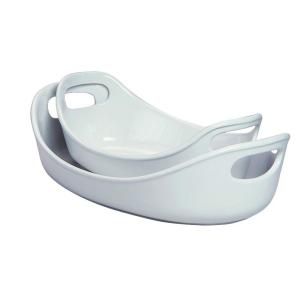 Rachael Ray Stoneware Bubble and Brown 1.25 qt. and 2.25 qt. Oval Baker Set in White 58158