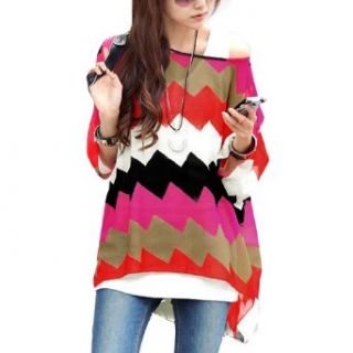 Allegra K Ladies Pullover Batwing Sleeve Zigzag Pattern Oversize Shirt