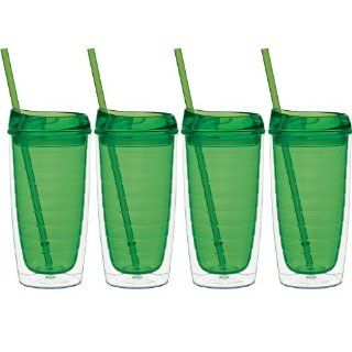 Culver Cool Cup Double Walled Insulated Tumbler with Lid and Straw, 15 Ounce, Lime Green, Set of 4 Kitchen & Dining